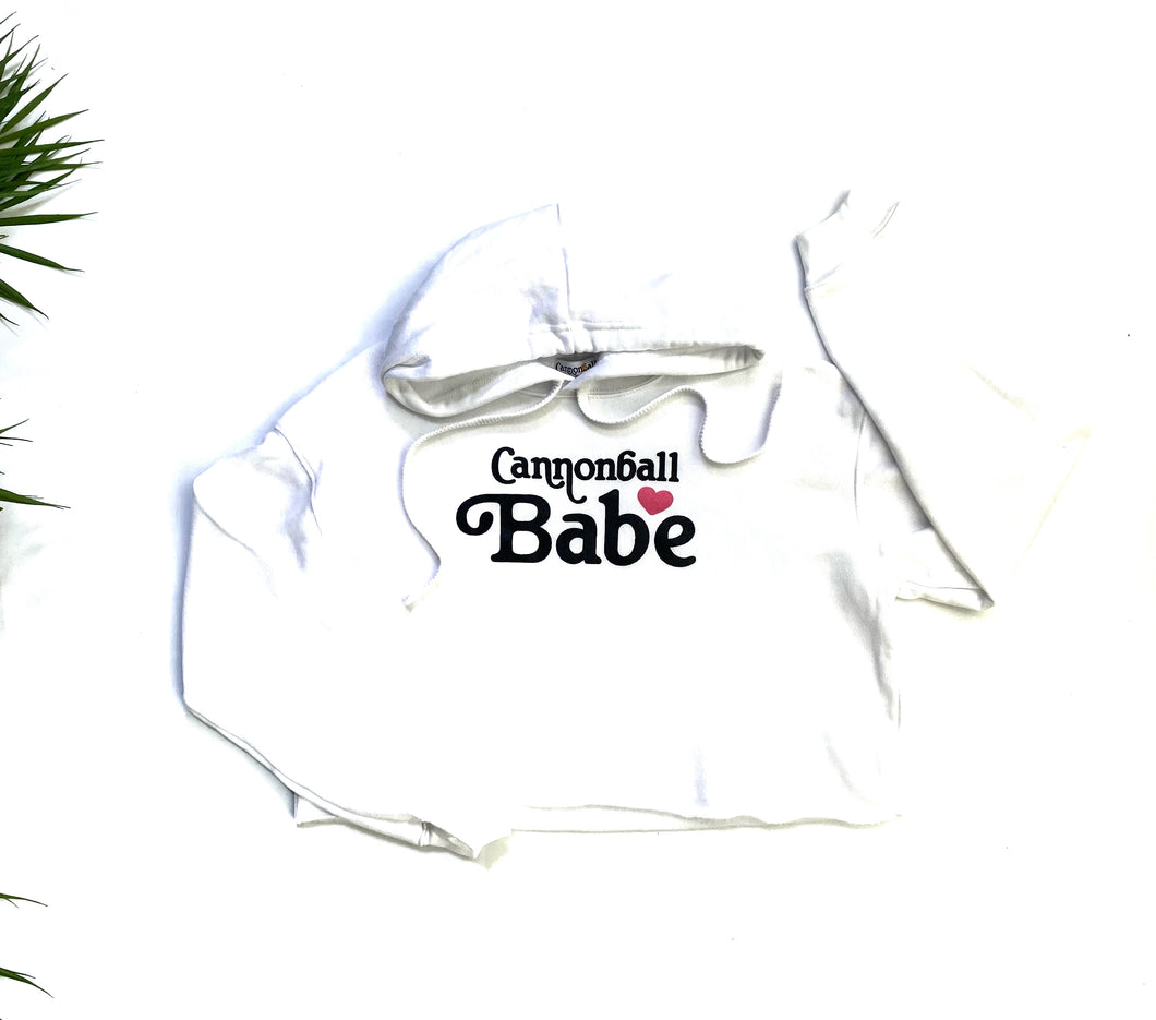 white hooded babe sweatshirt